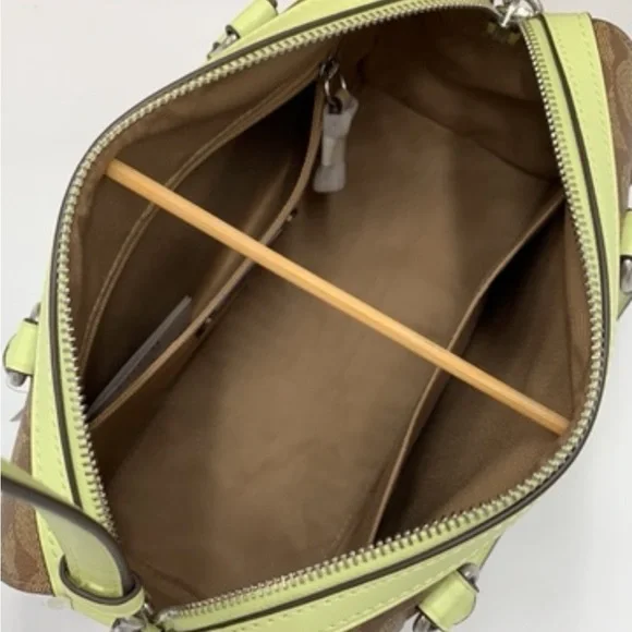 COACH  (83607) Rowan Khaki/Pale Lime Signature Medium Satchel Crossbody Handbag - Picture 9 of 16